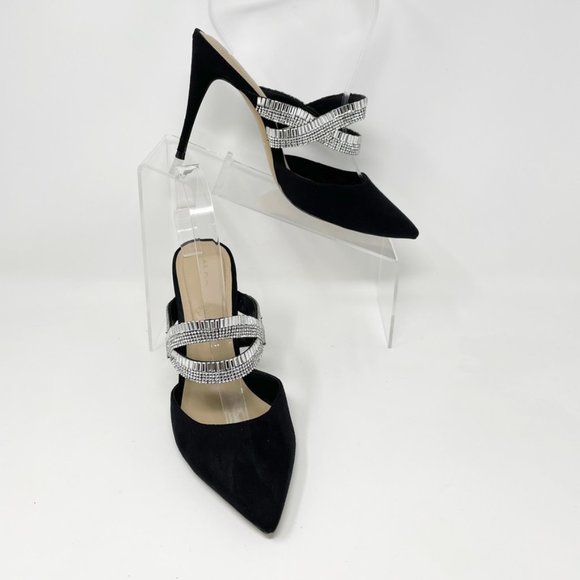 Aldo Womens Black Suede Leather Rhinestone Straps Slide Heels Size 8 "Noawia" - Picture 3 of 11